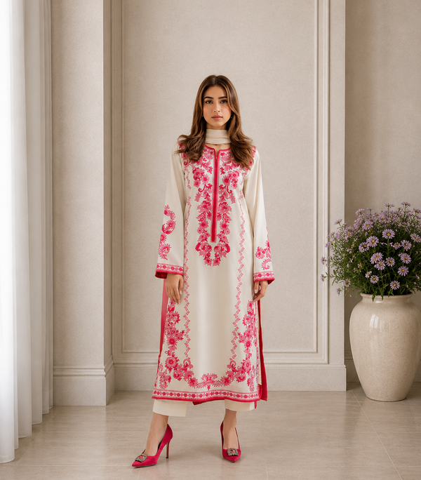 Raya Embroidered 3pc With Long shirt