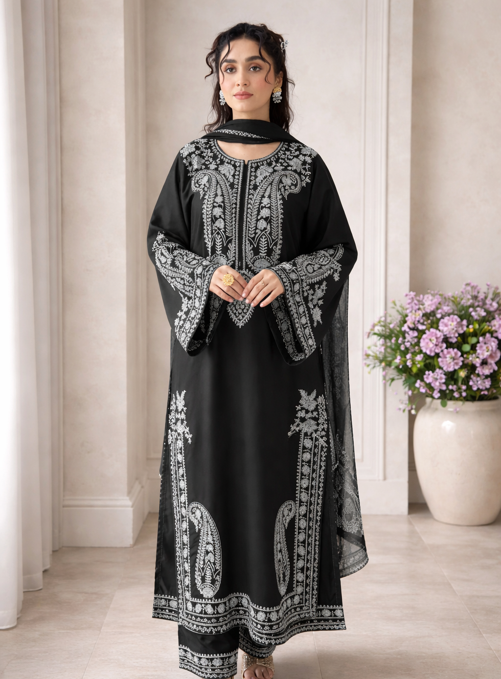 Shehnai Embroidered 3pc - Black